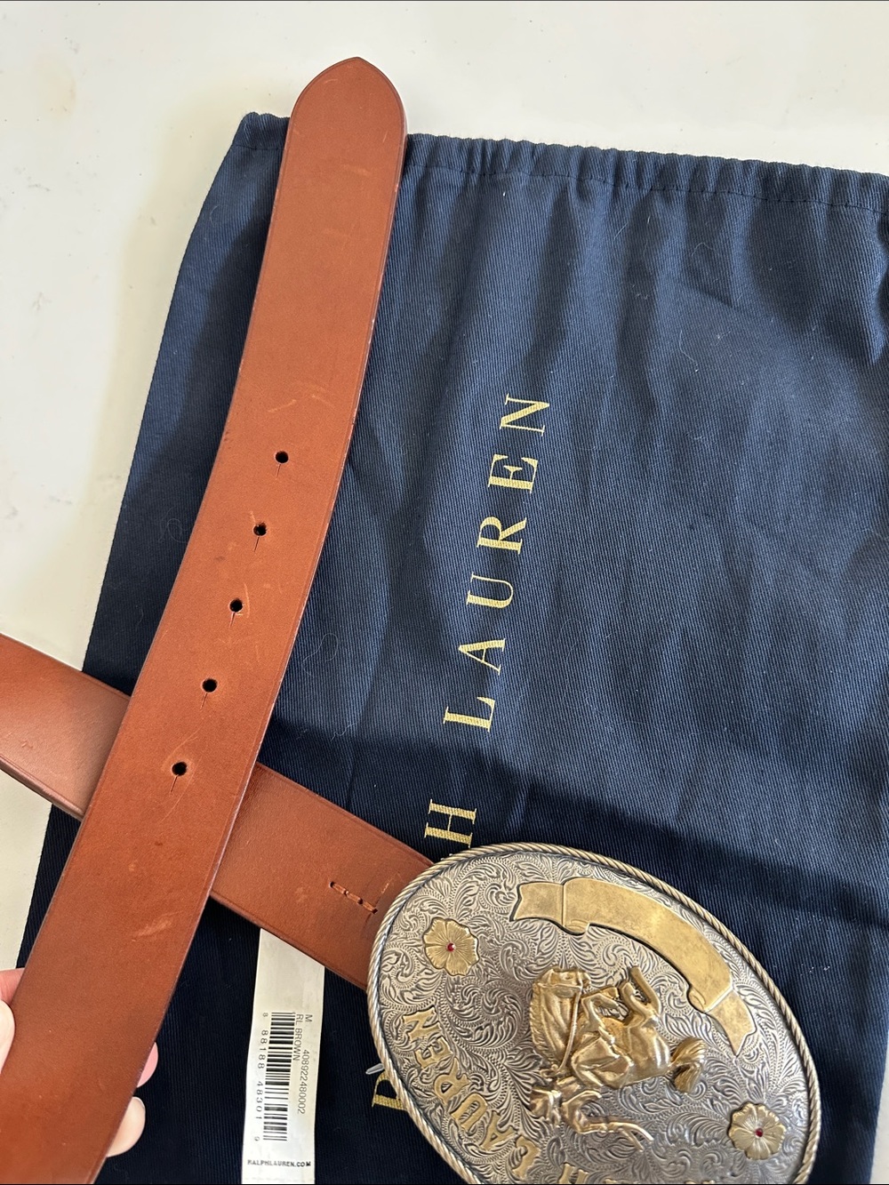 Ralph Lauren Rodeo-Buckle Vachetta Leather Wide Belt - Picture 7 of 9